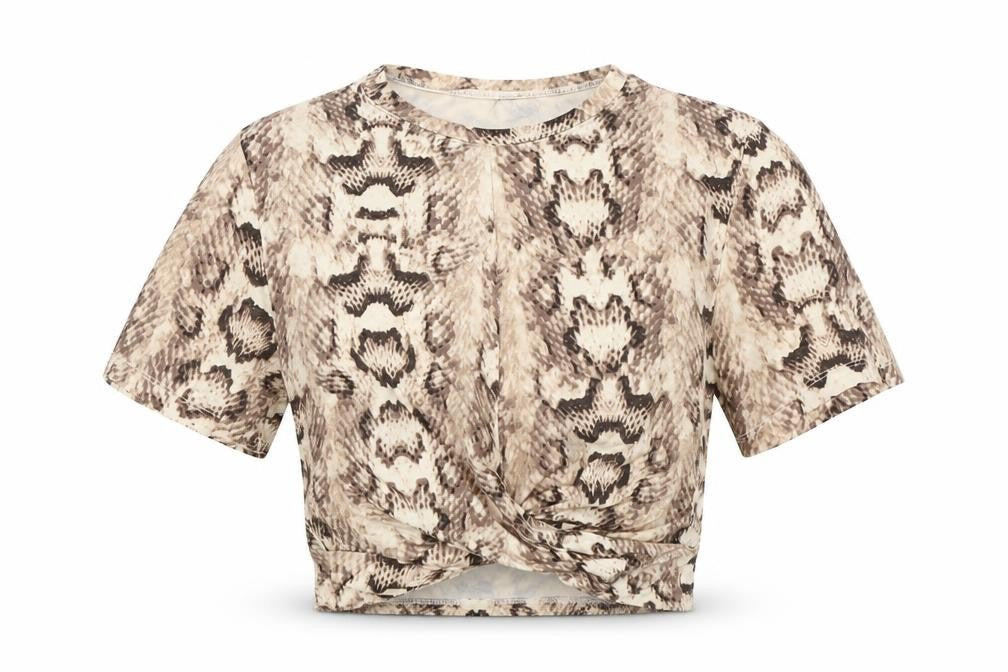 H&M Womens Brown Animal Print  Cropped T-Shirt Size S
