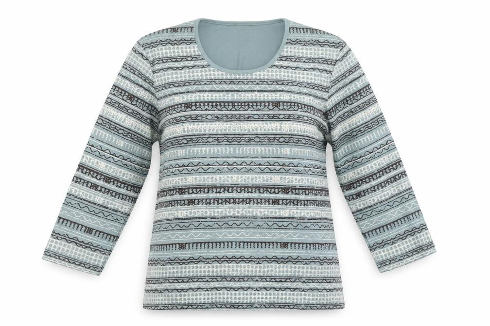 Style inc Womens Green Striped  Basic T-Shirt Size L