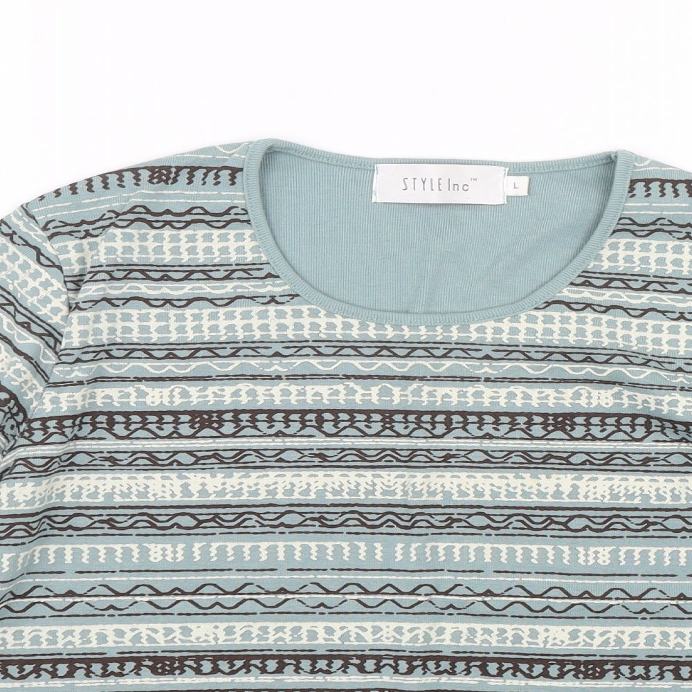 Style inc Womens Green Striped  Basic T-Shirt Size L