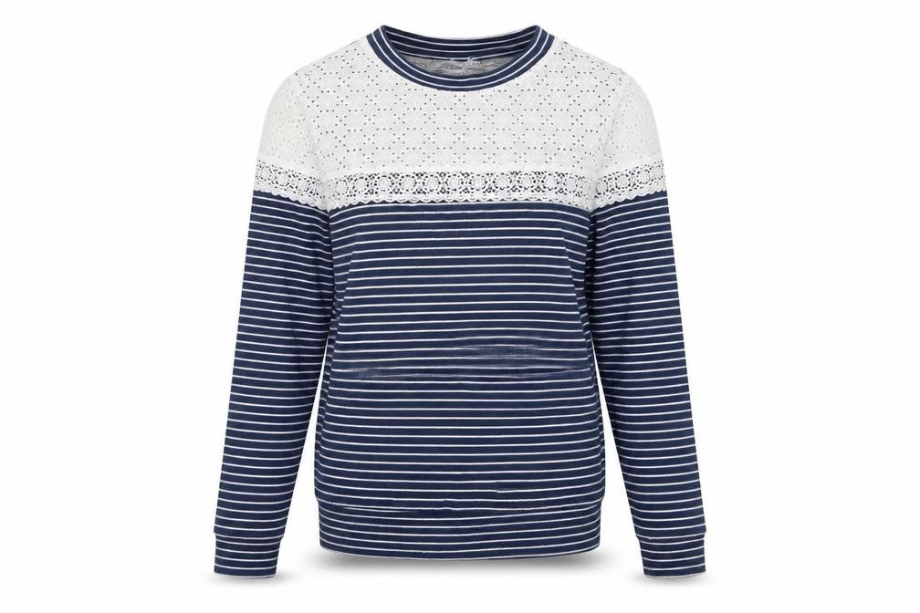 Matalan Womens White Striped  Pullover Sweatshirt Size 10