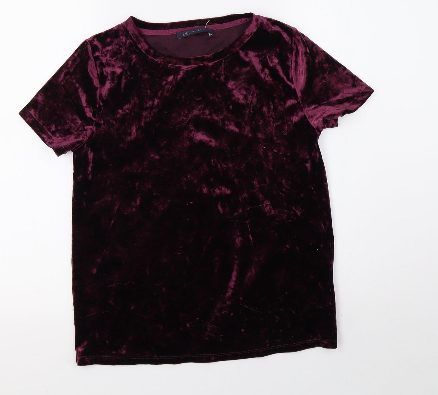 Marks and Spencer Womens Purple  Velvet Basic T-Shirt Size 6