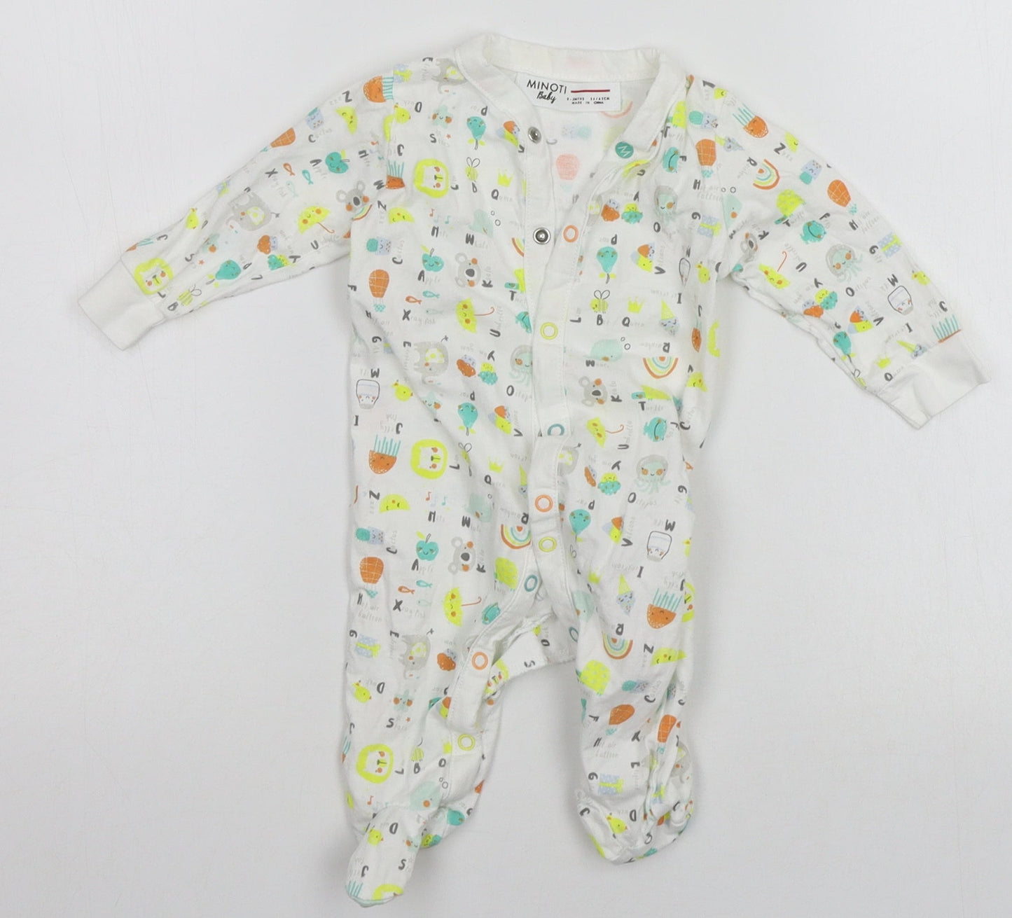 Minoti Baby White Geometric  Babygrow One-Piece Size 0-3 Months
