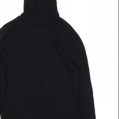 Close-up detail of ASOS women’s black basic t-shirt, size UK 10