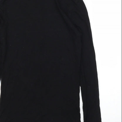 Brand and care label for ASOS women’s black basic t-shirt, size UK 10