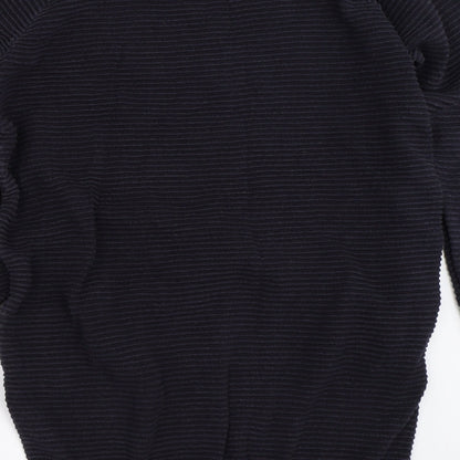 Brand and care label for French Connection women’s blue pullover sweatshirt, size XS