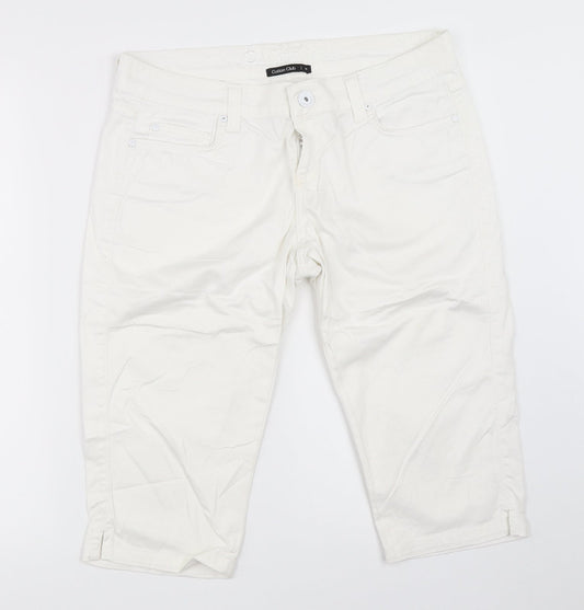 COTTON CLUB Womens White   Cropped Trousers Size 40