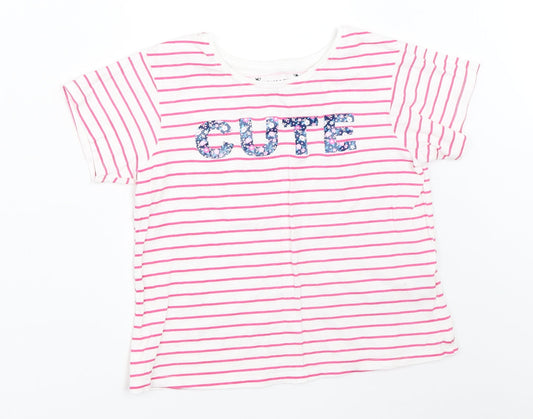 Primark Girls White Striped  Basic T-Shirt Size 7-8 Years