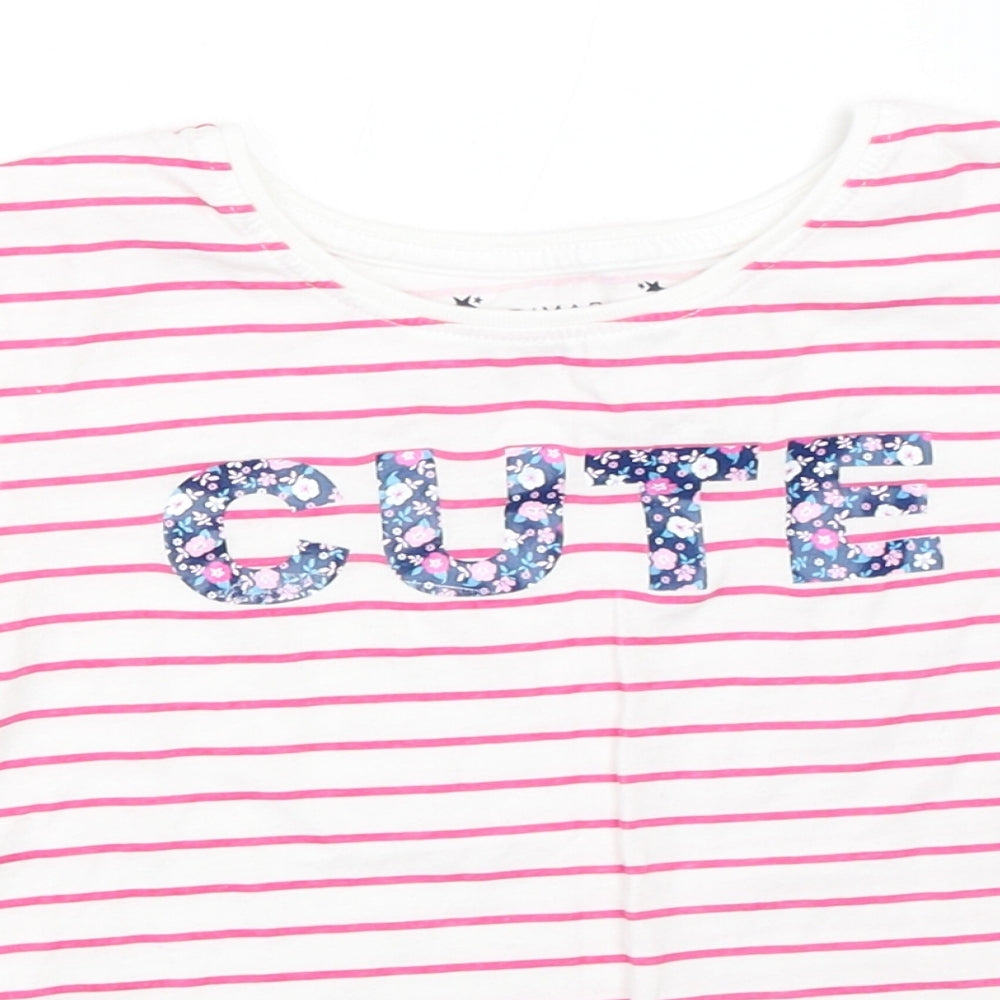 Primark Girls White Striped  Basic T-Shirt Size 7-8 Years