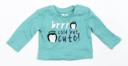 Front view of Very girls’ blue basic t-shirt, size 0-3, months