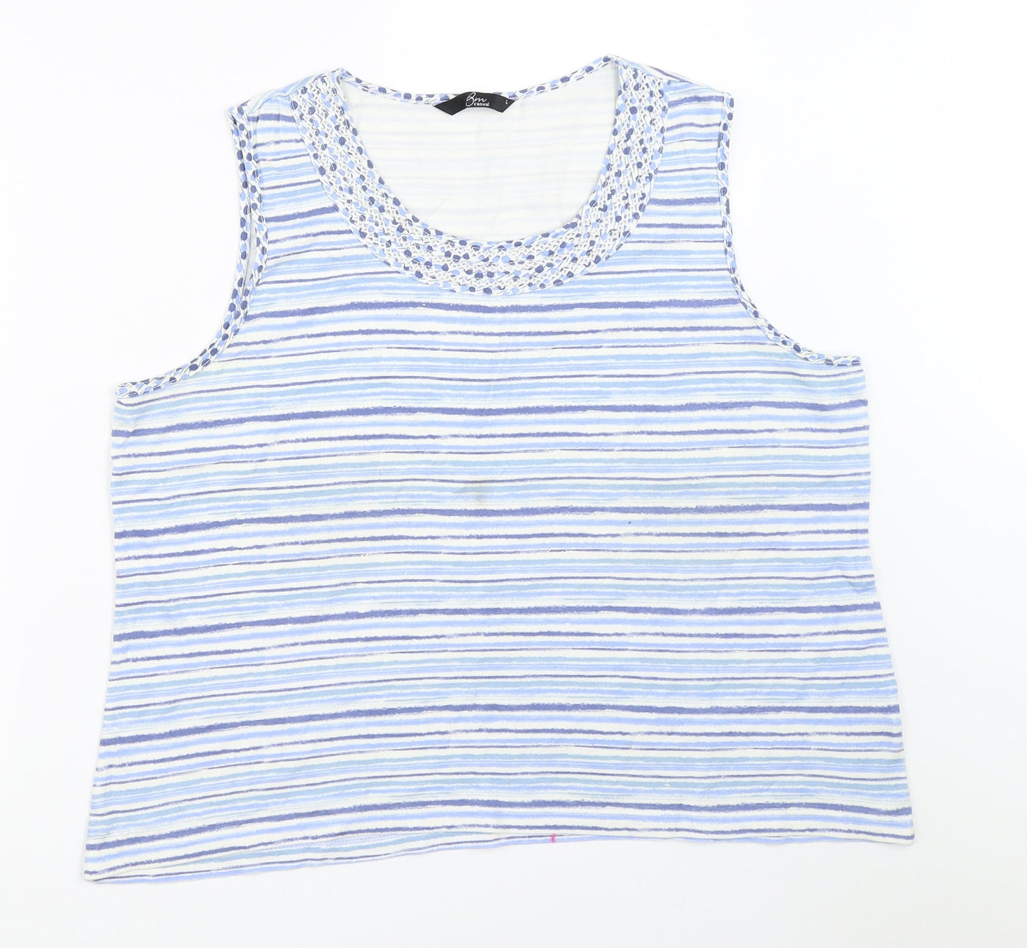 BM Womens Blue Striped  Basic Tank Size L