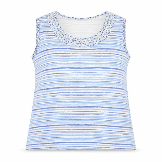 BM Womens Blue Striped  Basic Tank Size L