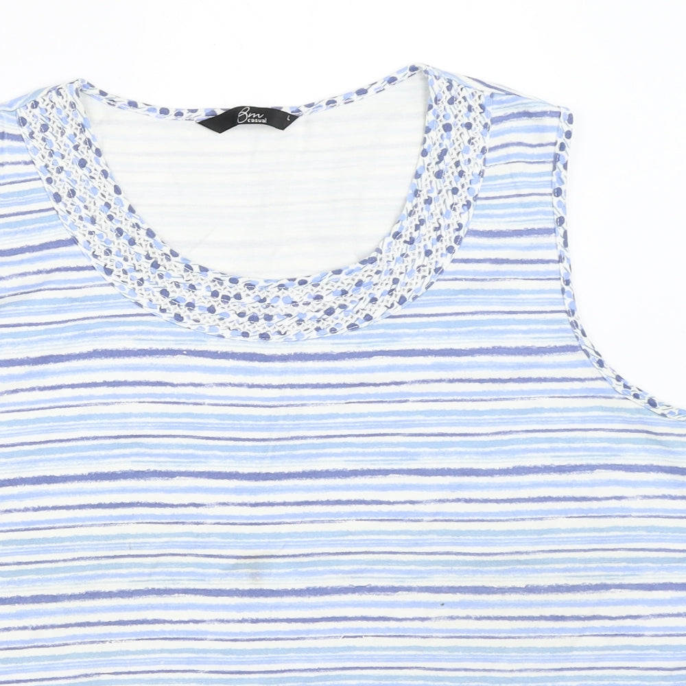 BM Womens Blue Striped  Basic Tank Size L
