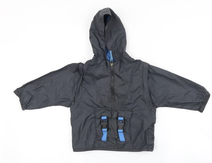 Front view of Marks & Spencers boys’ grey rain coat coat, size 6-9, months