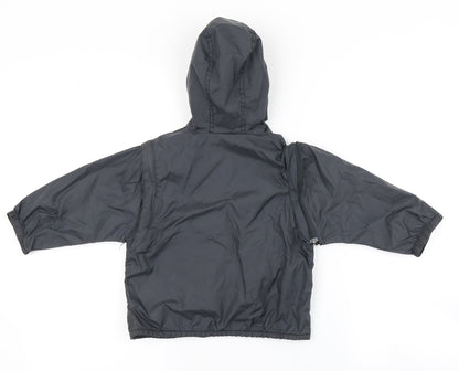 Back view of Marks & Spencers boys’ grey rain coat coat, size 6-9, months