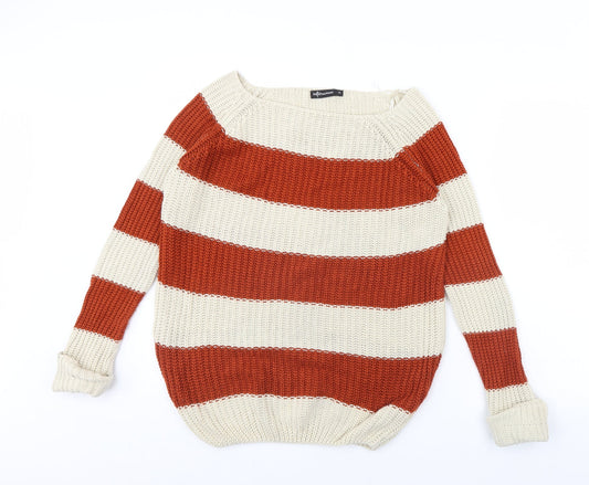 Internacionale Womens Beige Striped  Pullover Jumper Size 10