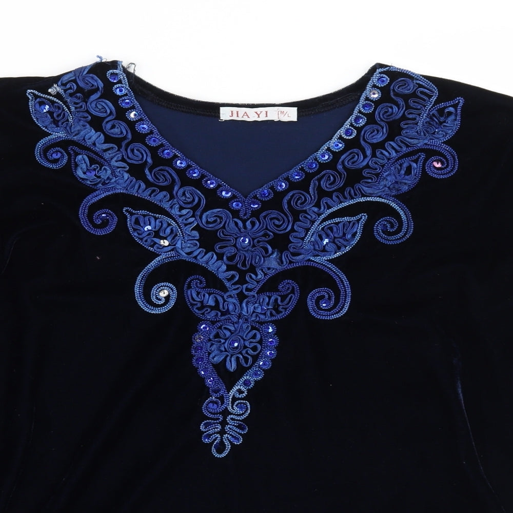 Jia yi Womens Blue Floral  Pullover Jumper Size L