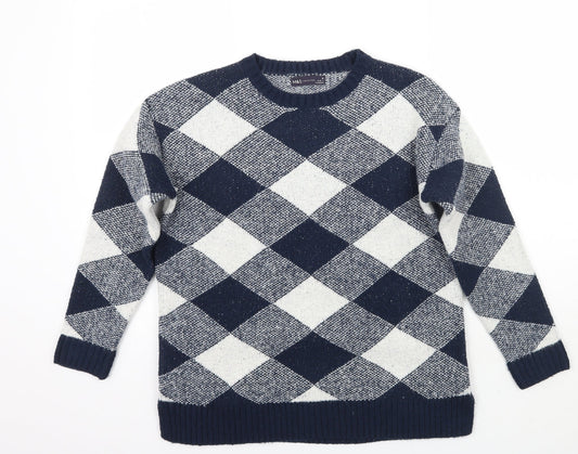 Marks and Spencer Womens Blue Check  Pullover Jumper Size M