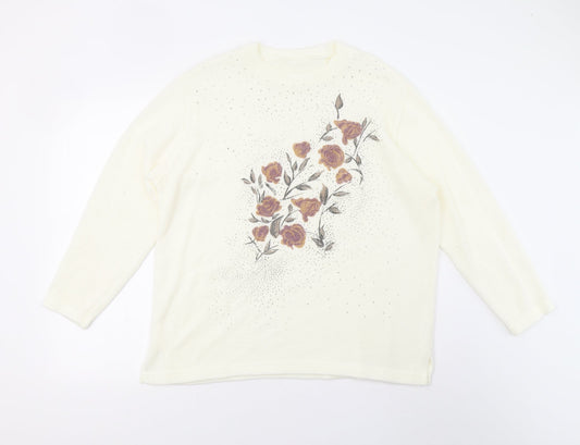Preworn Womens Ivory Floral  Pullover Jumper Size L