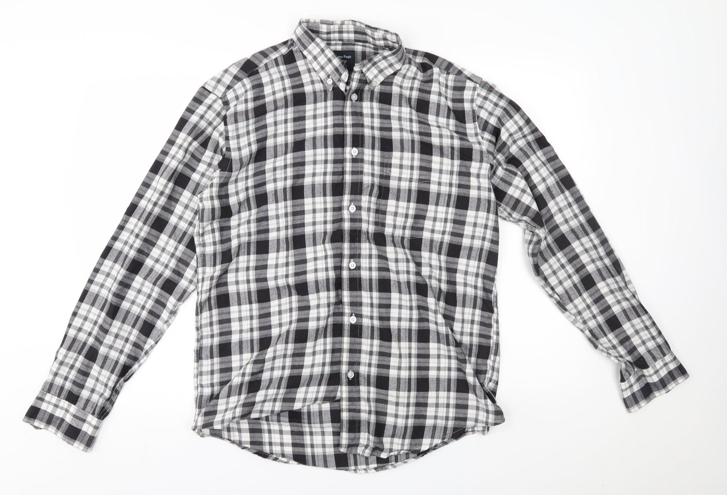 EWM Mens Black Plaid   Button-Up Size M