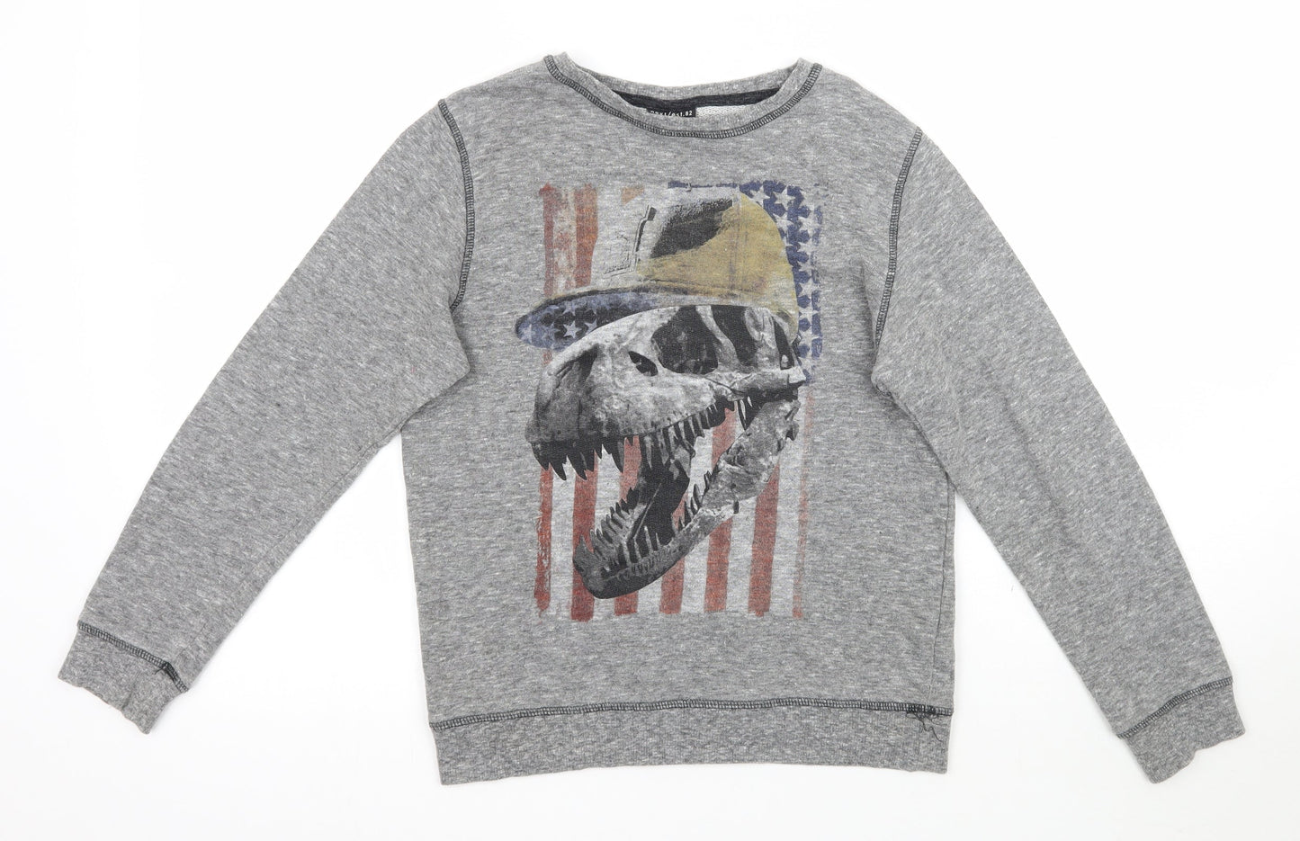 NEXT Boys Grey   Pullover Sweatshirt Size 9 Years  - Skull Dinosaur