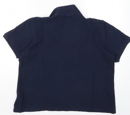 Back view of Arista women’s blue basic polo, size UK 16