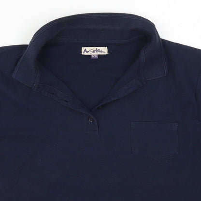Close-up detail of Arista women’s blue basic polo, size UK 16