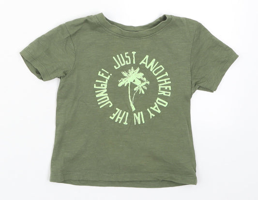 Primark Boys Green   Basic T-Shirt Size 2-3 Years  - Just Another Day in the Jungle