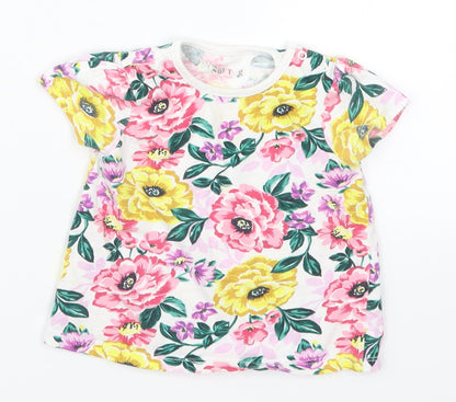 Front view of Nutmeg girls’ multicoloured floral basic t-shirt, size 9-12, months