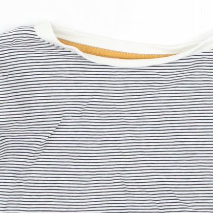 Close-up detail of F&F boys’ blue striped basic t-shirt, size 12-18, months