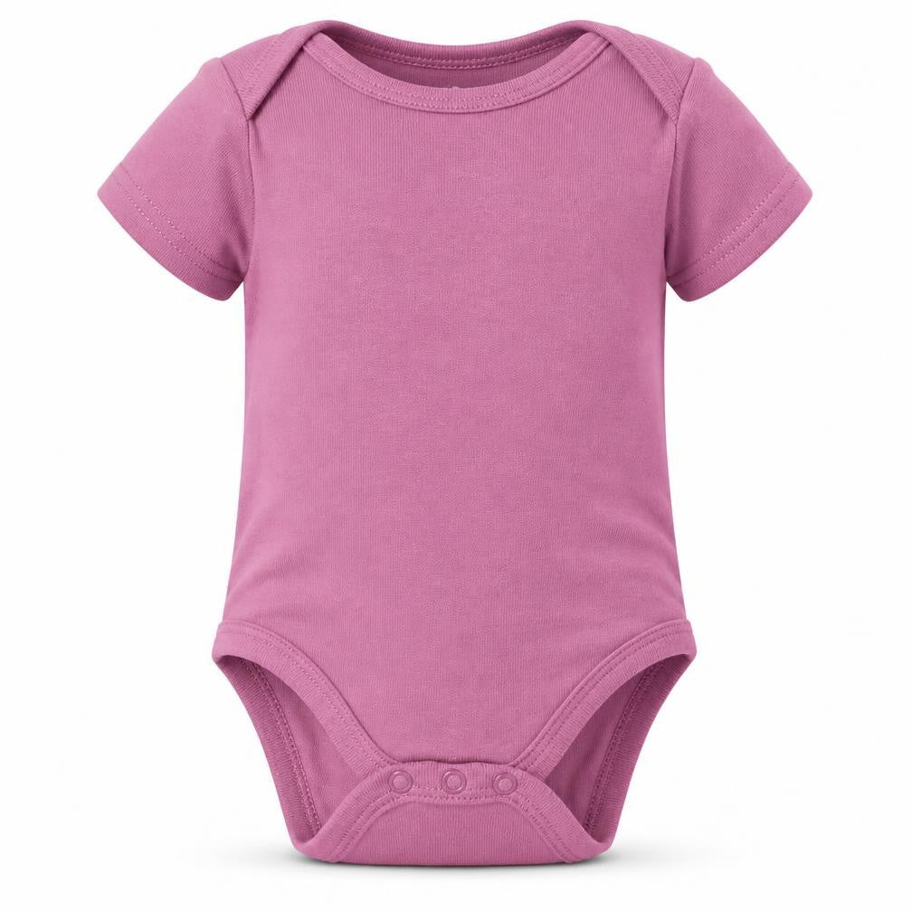 Front view of Chick Pea girls’ purple babygrow one-piece, size 3-6, months