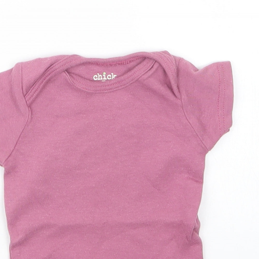 Close-up detail of Chick Pea girls’ purple babygrow one-piece, size 3-6, months