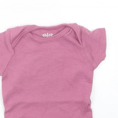 Close-up detail of Chick Pea girls’ purple babygrow one-piece, size 3-6, months
