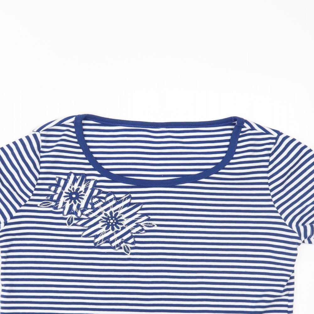 BM Womens Blue Striped  Basic T-Shirt Size S