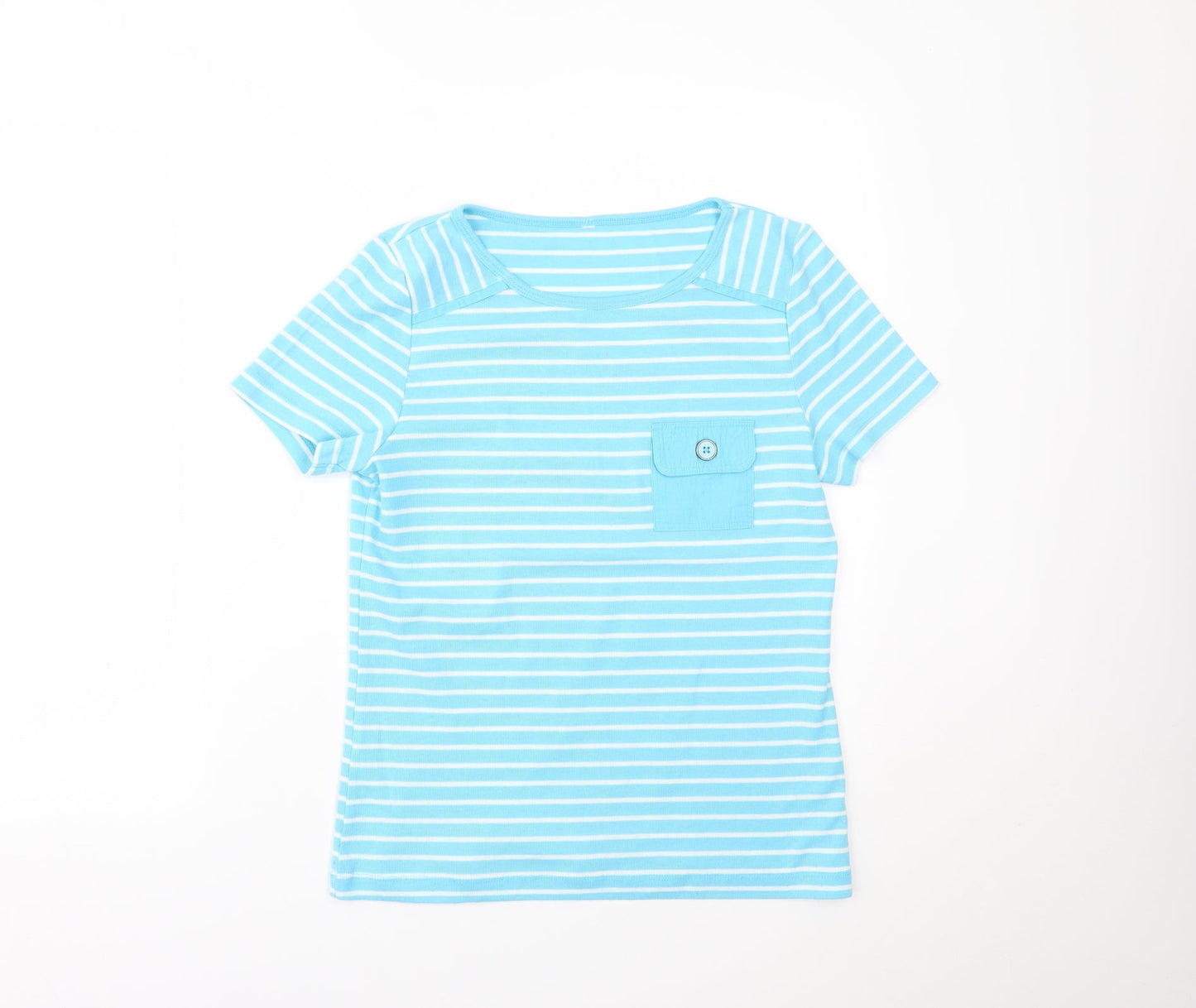 BM Womens Blue Striped  Basic T-Shirt Size S