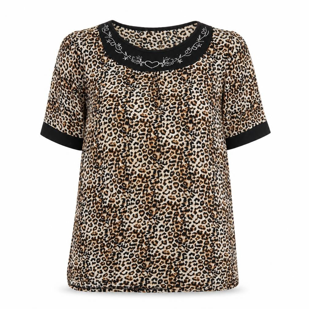 cecilia Womens Brown Animal Print  Basic Blouse Size L