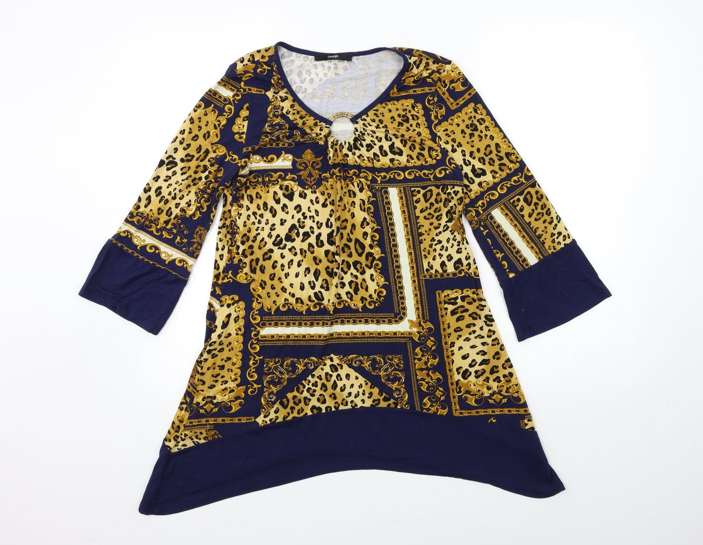 George Womens Blue Animal Print  Basic Blouse Size 8