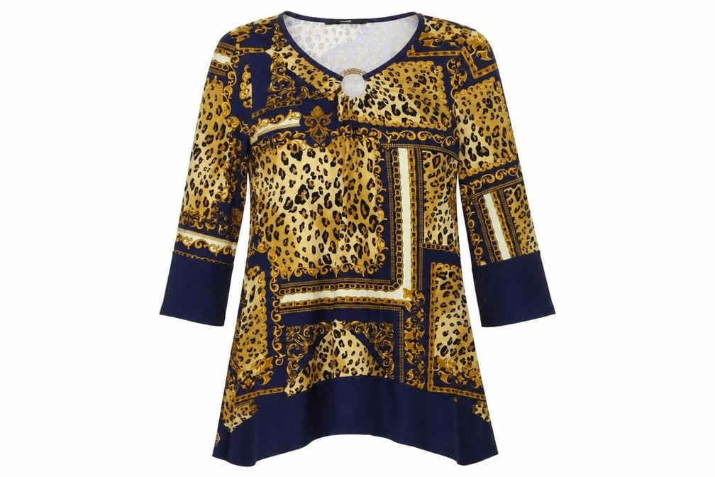 George Womens Blue Animal Print  Basic Blouse Size 8