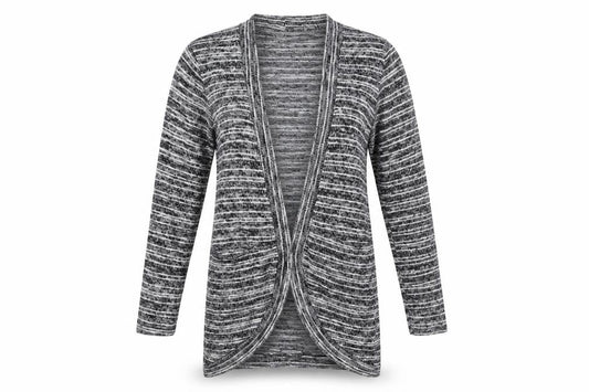 Front view of Papaya women’s black knit cardigan jumper, size UK 12