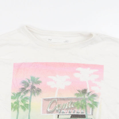 Close-up detail of Marks & Spencer girls’ white basic t-shirt, size 7-8, years