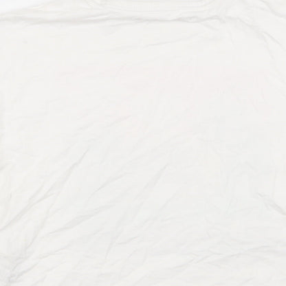 Brand and care label for Marks & Spencer girls’ white basic t-shirt, size 7-8, years