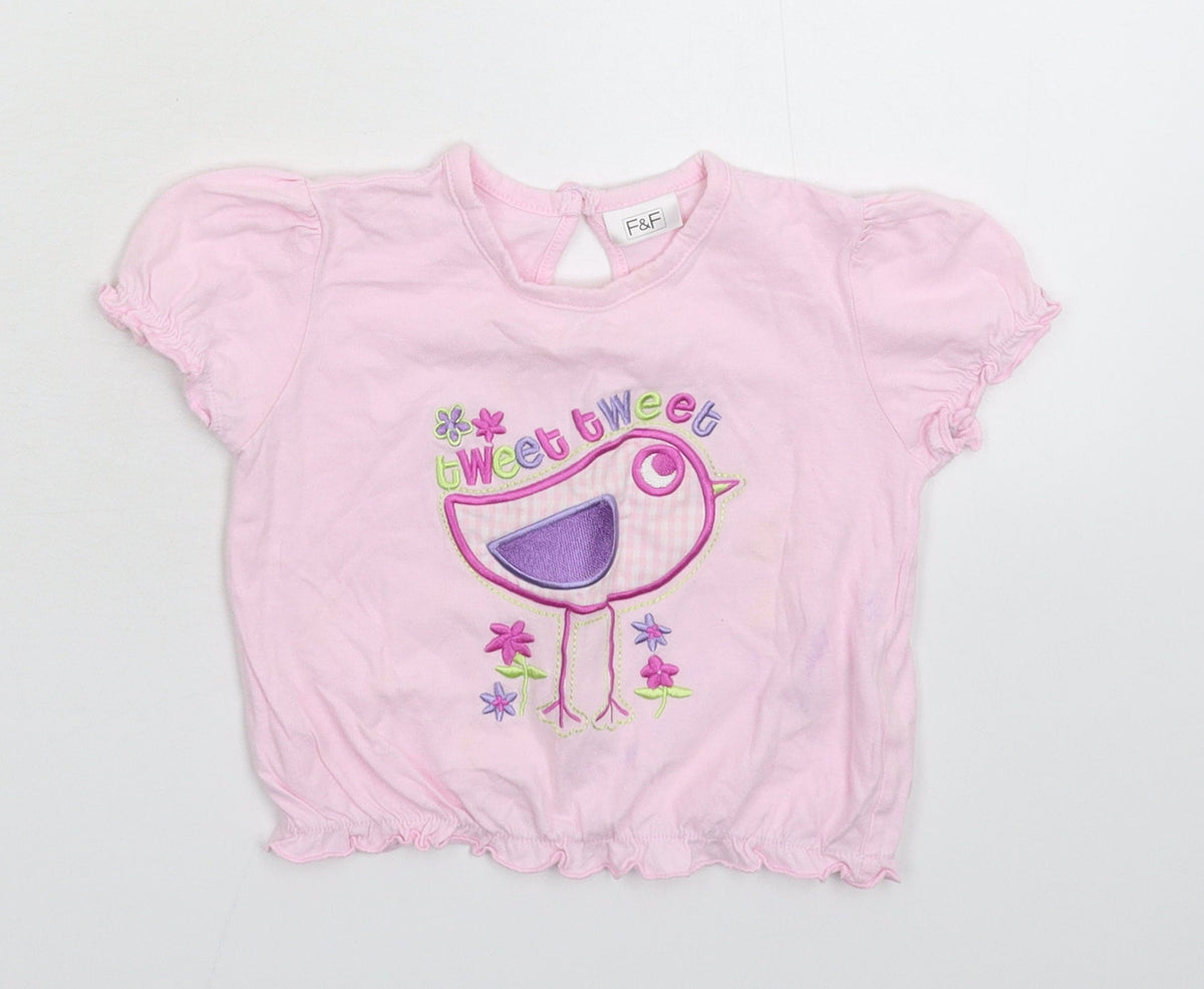 Additional front view of F&F girls’ pink basic t-shirt, size 12-18, months