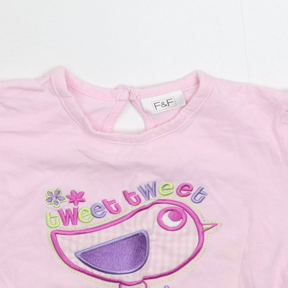 Close-up detail of F&F girls’ pink basic t-shirt, size 12-18, months