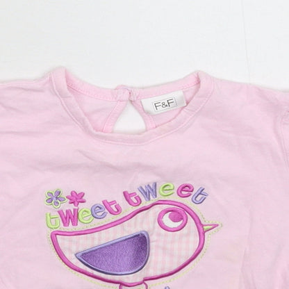 Close-up detail of F&F girls’ pink basic t-shirt, size 12-18, months