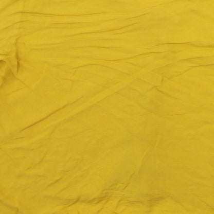 Brand and care label for Atmosphere women’s yellow basic button-up, size UK 14
