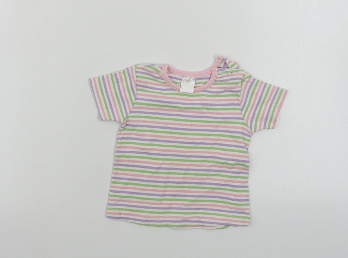 Additional front view of eddie girls’ white striped basic t-shirt, size 9-12, months