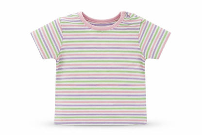 Front view of eddie girls’ white striped basic t-shirt, size 9-12, months