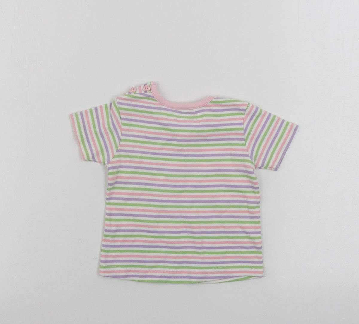Back view of eddie girls’ white striped basic t-shirt, size 9-12, months