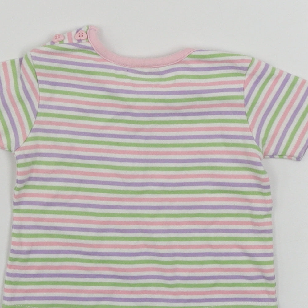 Brand and care label for eddie girls’ white striped basic t-shirt, size 9-12, months