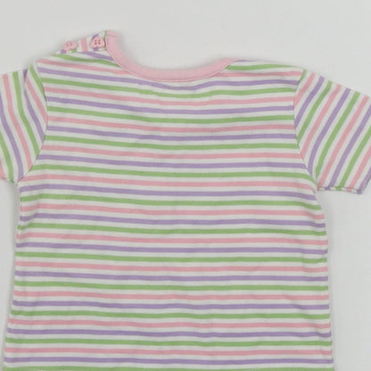 Brand and care label for eddie girls’ white striped basic t-shirt, size 9-12, months