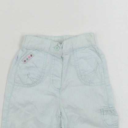 Close-up detail of Cherokee girls’ blue cargo trousers, size 12-18, months